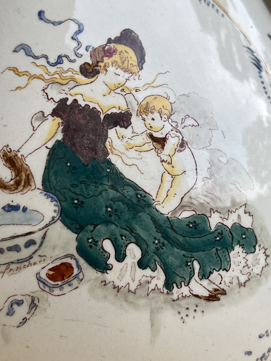 Toilet Set With Pitcher, Featuring Fairy And Cherub Designs, Sarreguemines Lutece -photo-4