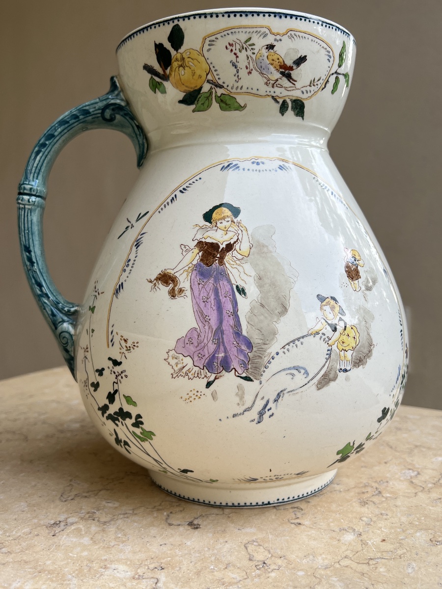 Toilet Set With Pitcher, Featuring Fairy And Cherub Designs, Sarreguemines Lutece -photo-3