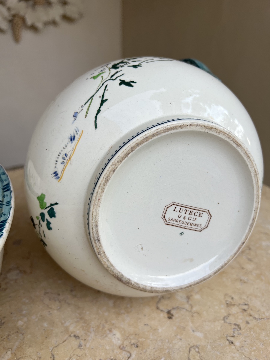 Toilet Set With Pitcher, Featuring Fairy And Cherub Designs, Sarreguemines Lutece -photo-4