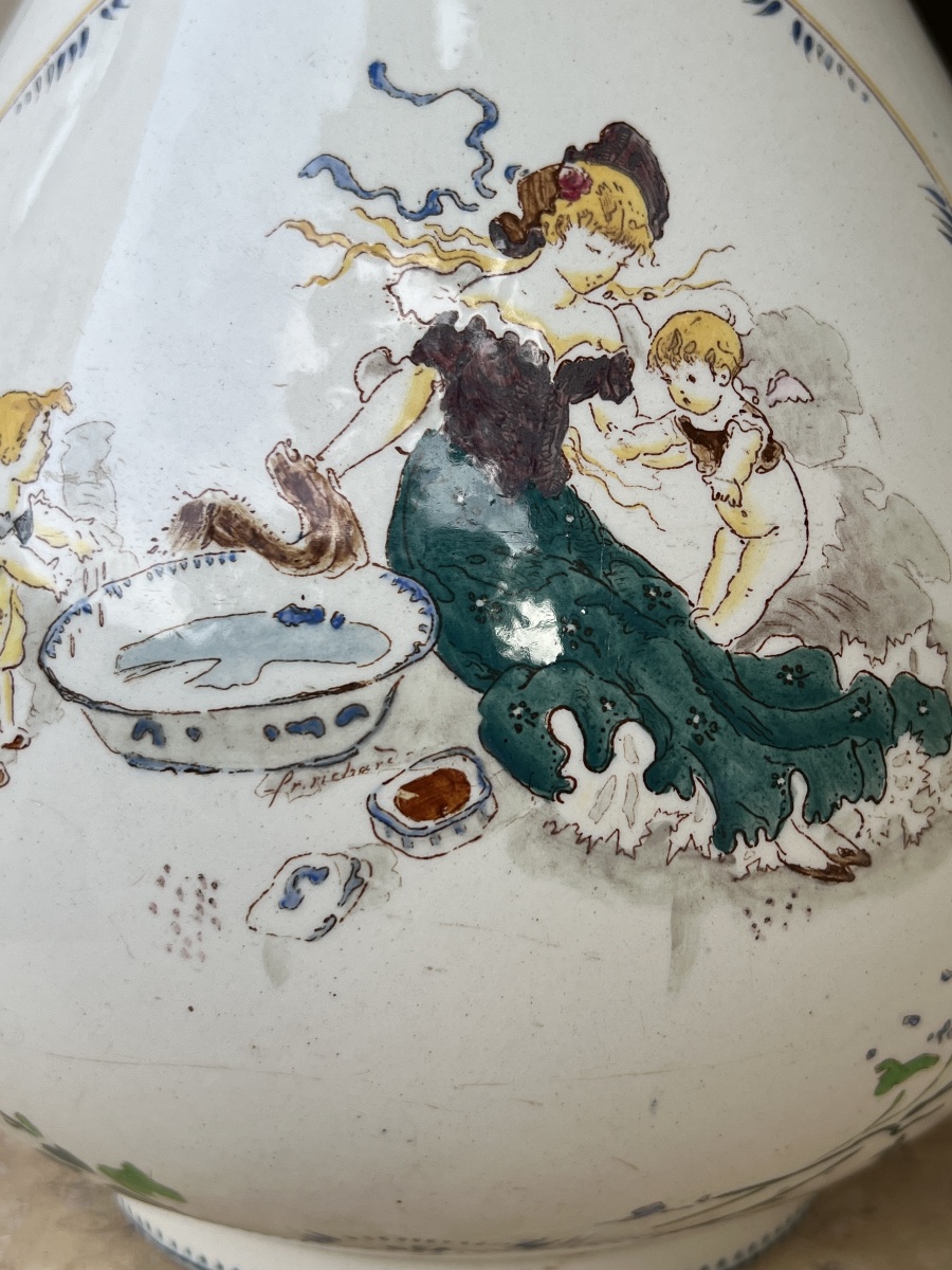 Toilet Set With Pitcher, Featuring Fairy And Cherub Designs, Sarreguemines Lutece -photo-7