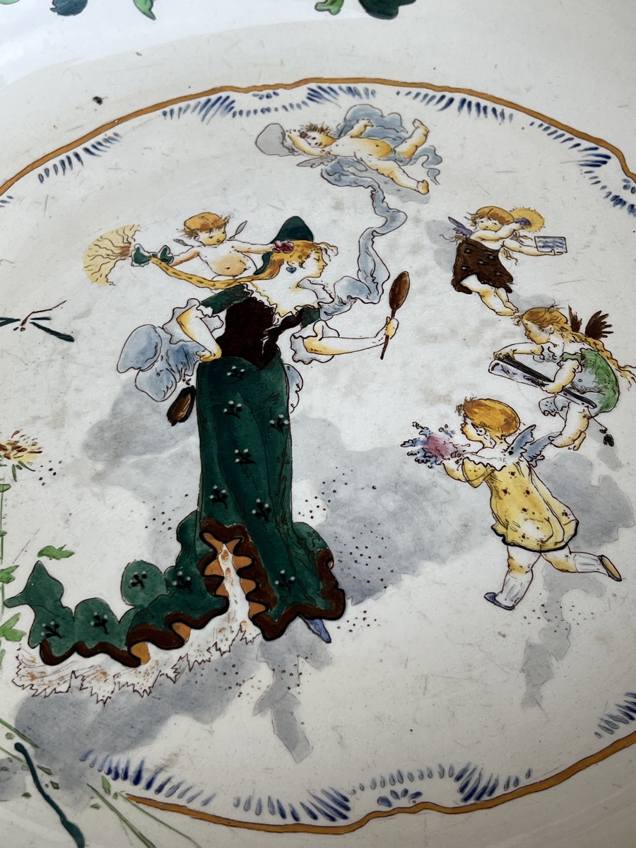 Toilet Set With Pitcher, Featuring Fairy And Cherub Designs, Sarreguemines Lutece 