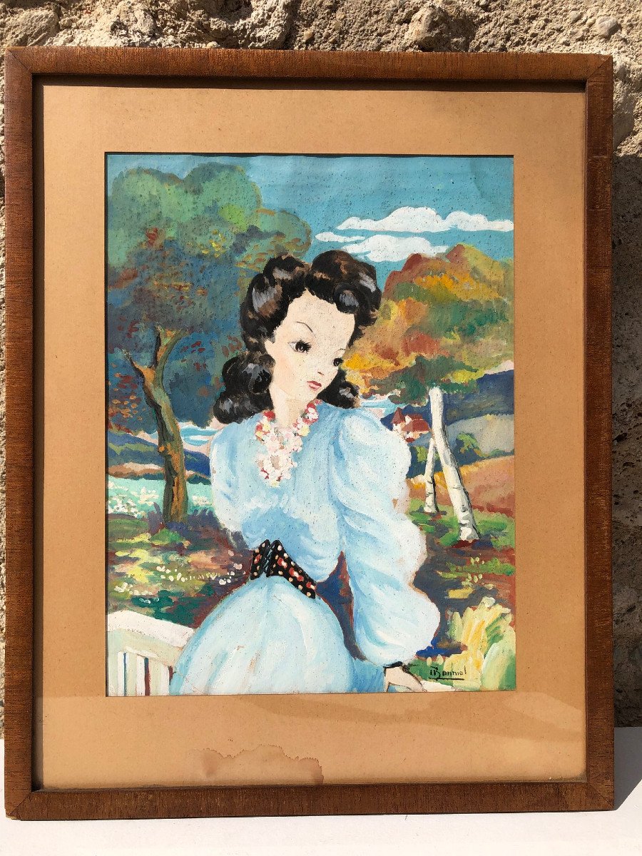 Aquarelle Femme Fatale  taille guepe  Année 40-photo-2