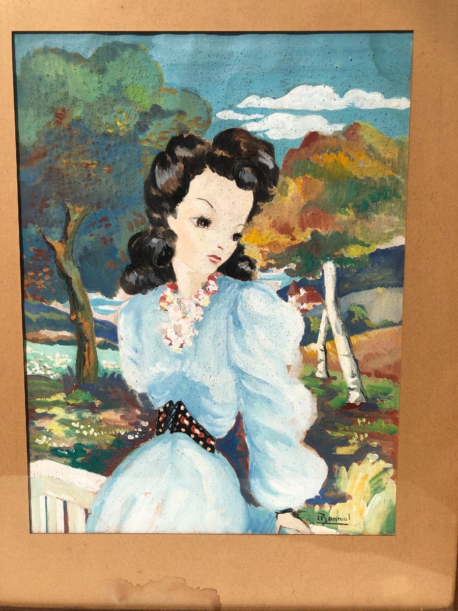 Aquarelle Femme Fatale  taille guepe  Année 40-photo-1
