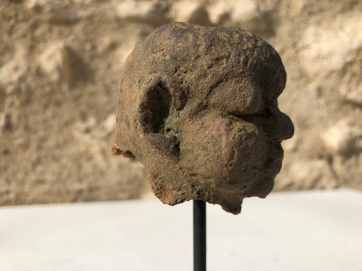 Head Character In Brown Terracotta, Kingdom Of Majapahit, 13th / 16th Century Indonesia.-photo-4