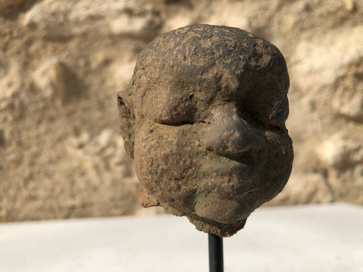 Head Character In Brown Terracotta, Kingdom Of Majapahit, 13th / 16th Century Indonesia.-photo-6