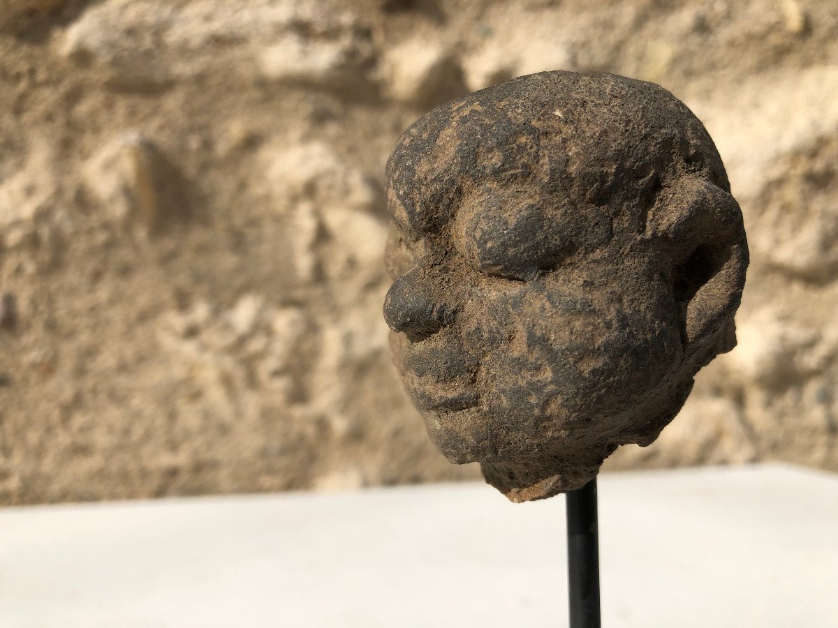 Head Character In Brown Terracotta, Kingdom Of Majapahit, 13th / 16th Century Indonesia.-photo-7