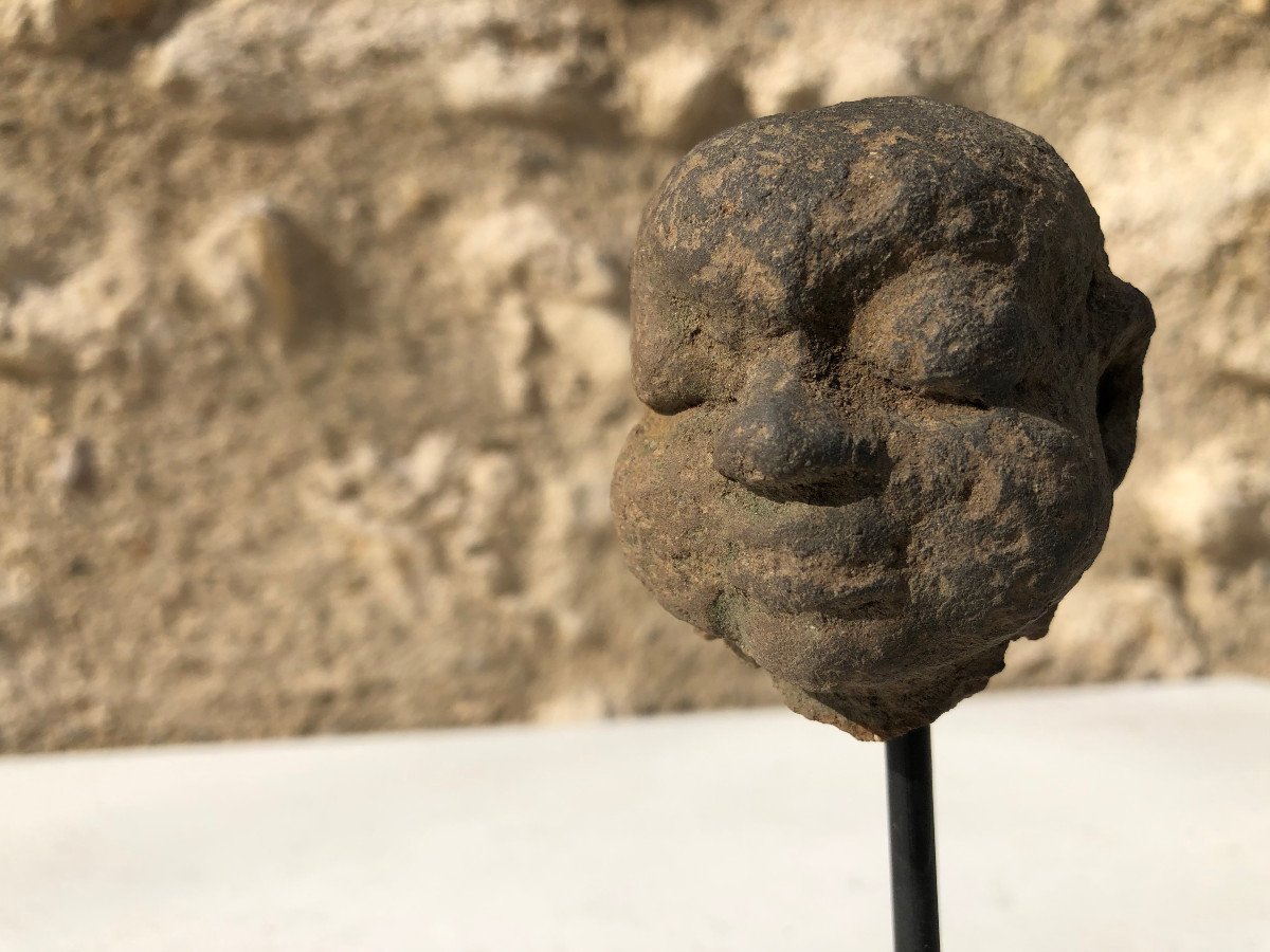 Head Character In Brown Terracotta, Kingdom Of Majapahit, 13th / 16th Century Indonesia.