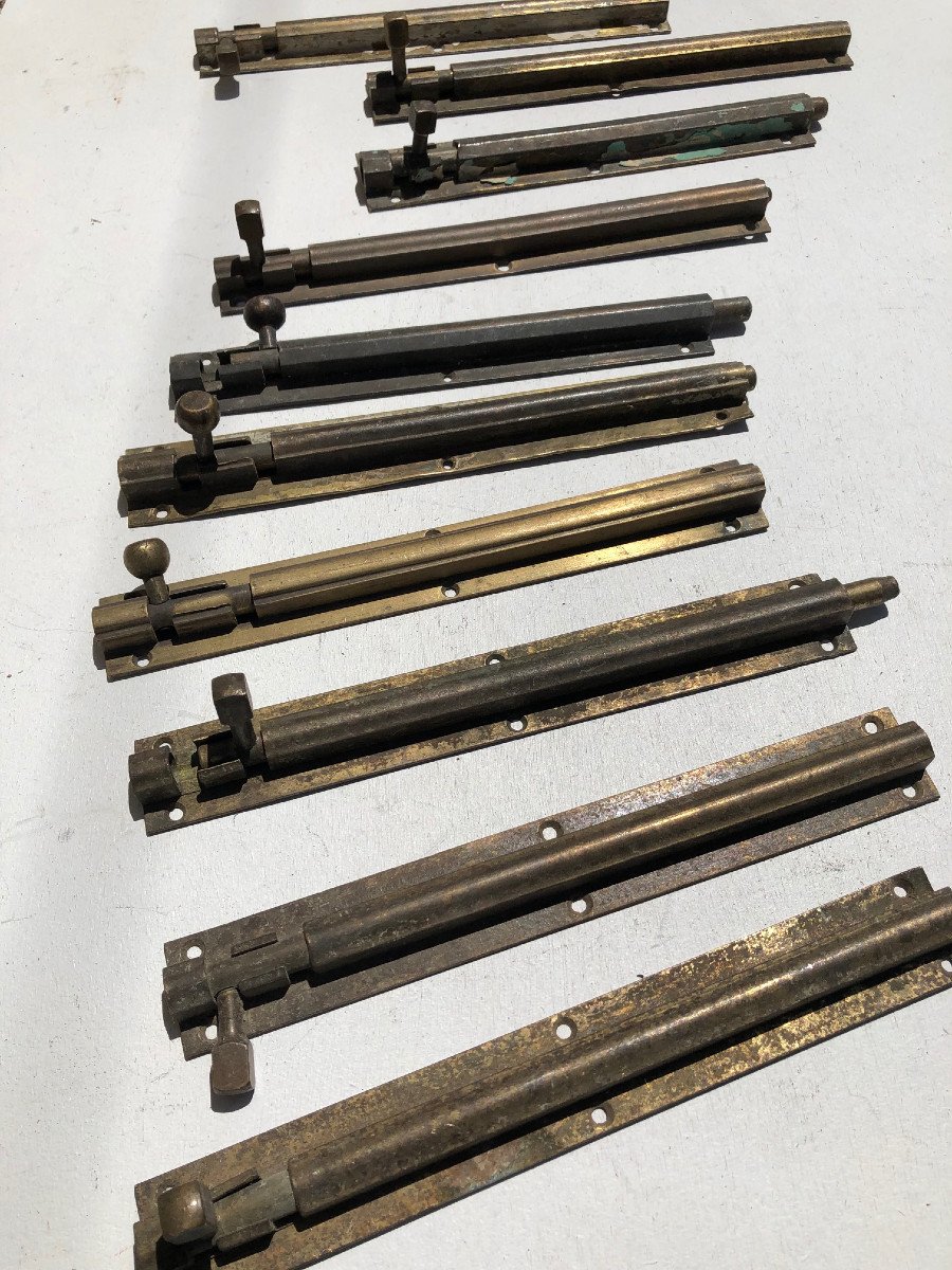 Lot Of 10 British Colonial Brass Targettes For Doors And Windows, Burma.-photo-3
