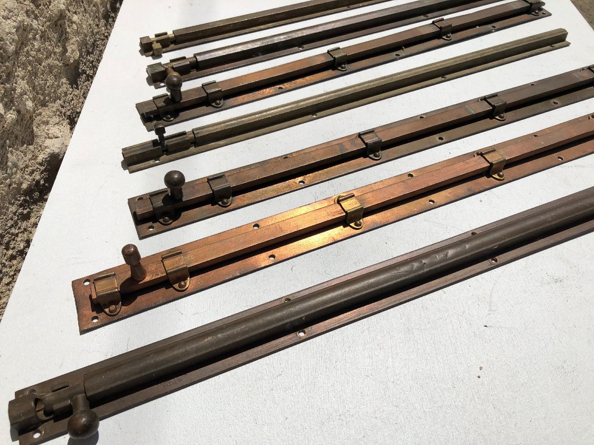 Lot De 7  Targettes Coloniale Anglais En Laiton Pour Portes Et Fenetres  , Birmanie .-photo-2