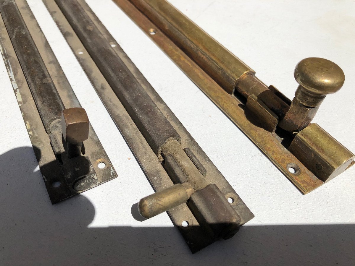 Lot De 3  Grandes  Targettes Coloniale Anglais En Laiton Pour Portes Et Fenetres  , Birmanie .-photo-2