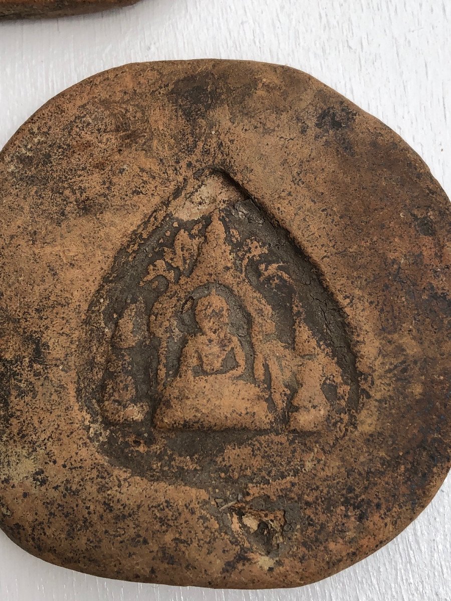 Lot Of 3 Buddhist Votive Amulets Terracotta X Ixth Century Burma-photo-3