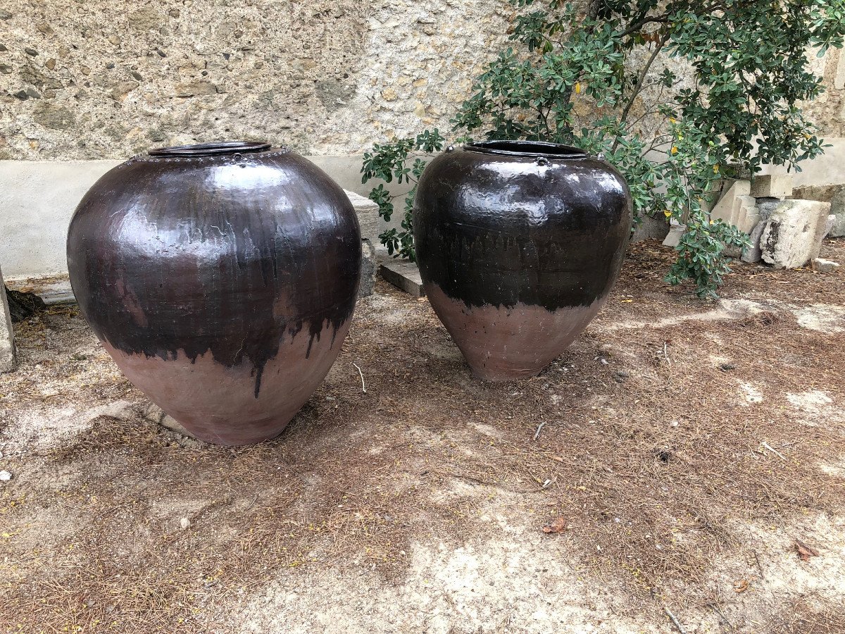Paire De Jarre A Eau de temple  , Province Shan , 19 é Siecle Birmanie -photo-1