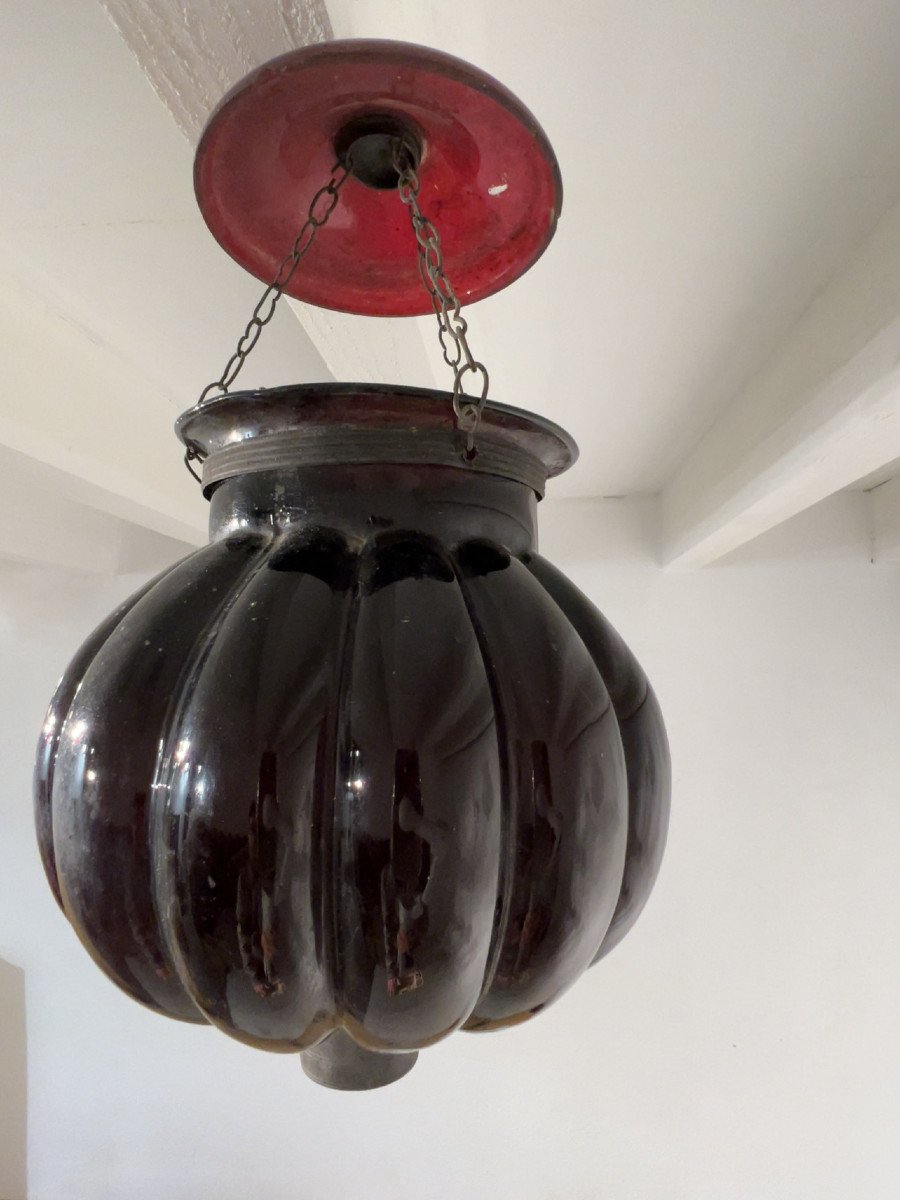 Pumpkin Petroleum Lamp In Paste Glass, English Colonial House, Rangoon, Burma-photo-3