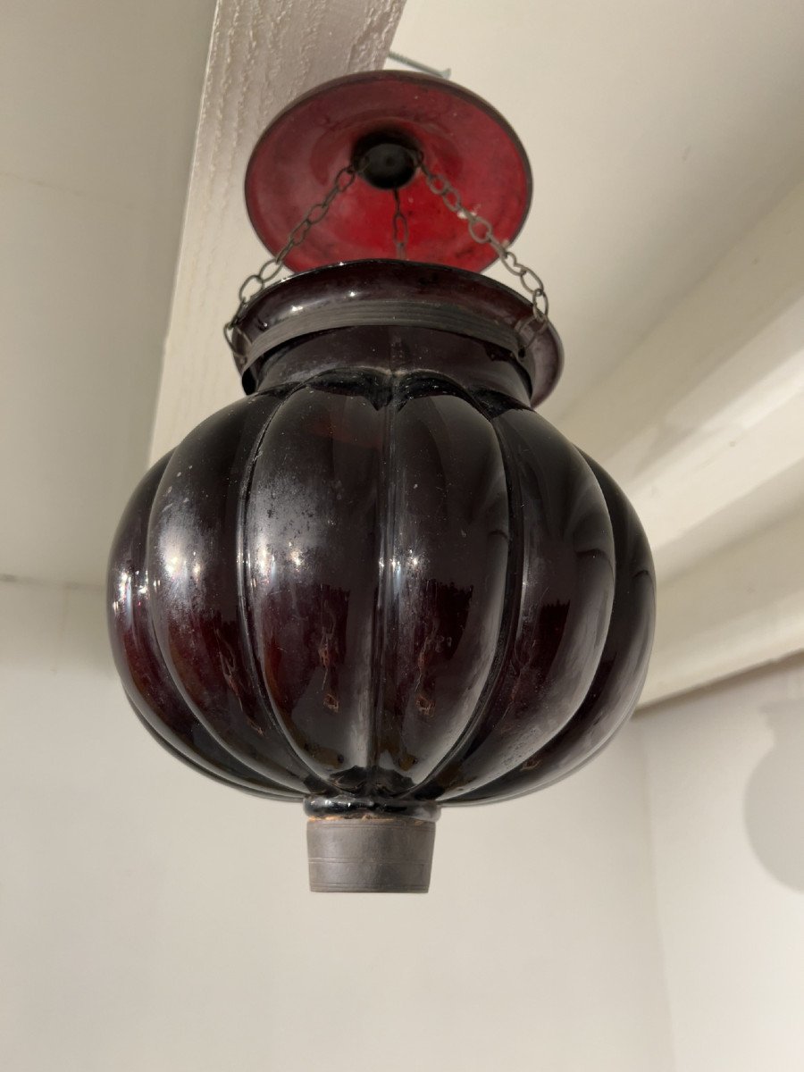 Pumpkin Petroleum Lamp In Paste Glass, English Colonial House, Rangoon, Burma-photo-4