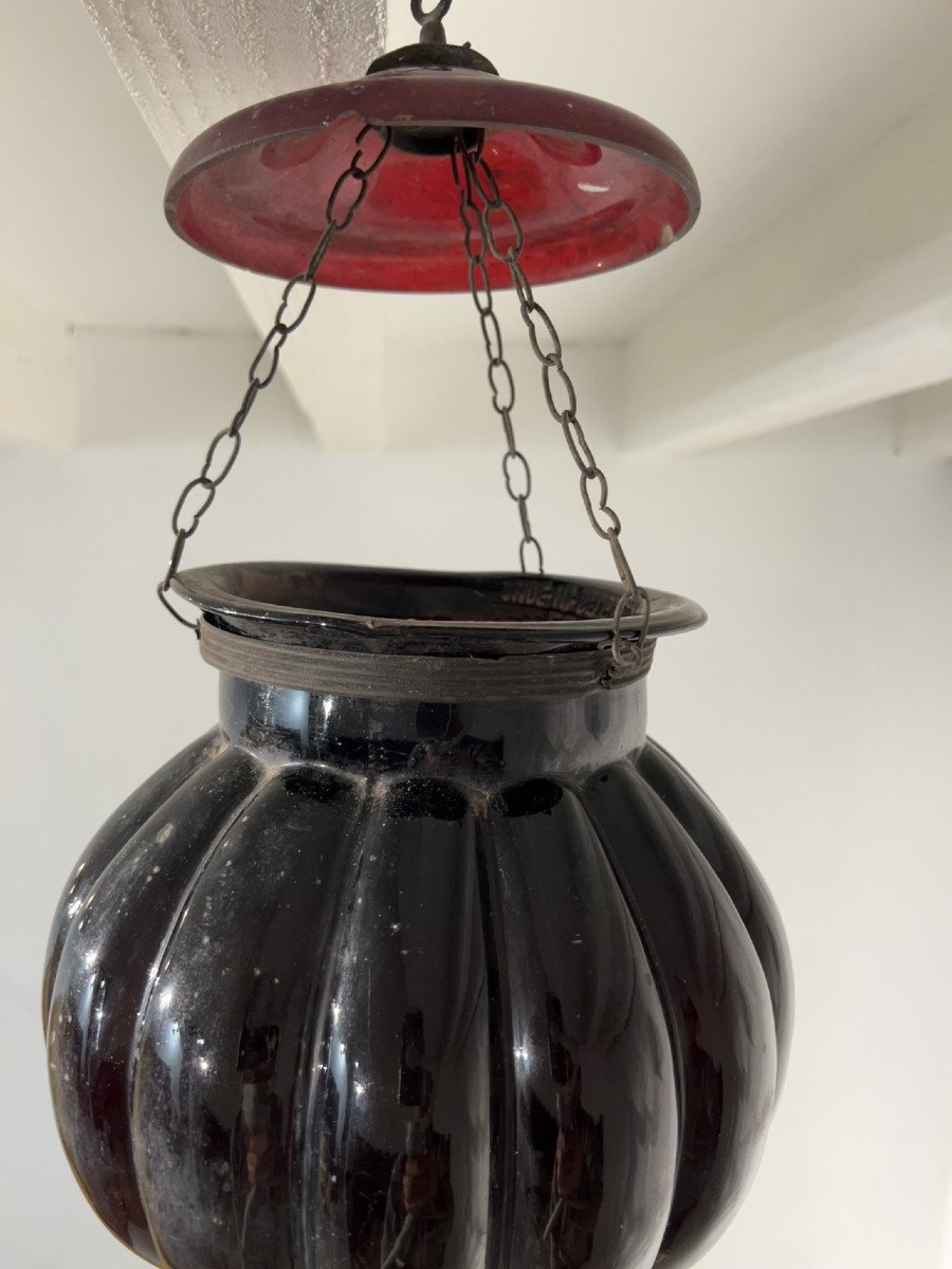 Pumpkin Petroleum Lamp In Paste Glass, English Colonial House, Rangoon, Burma-photo-5
