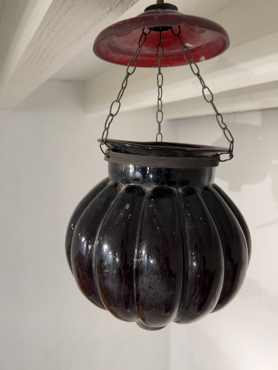Pumpkin Petroleum Lamp In Paste Glass, English Colonial House, Rangoon, Burma-photo-6