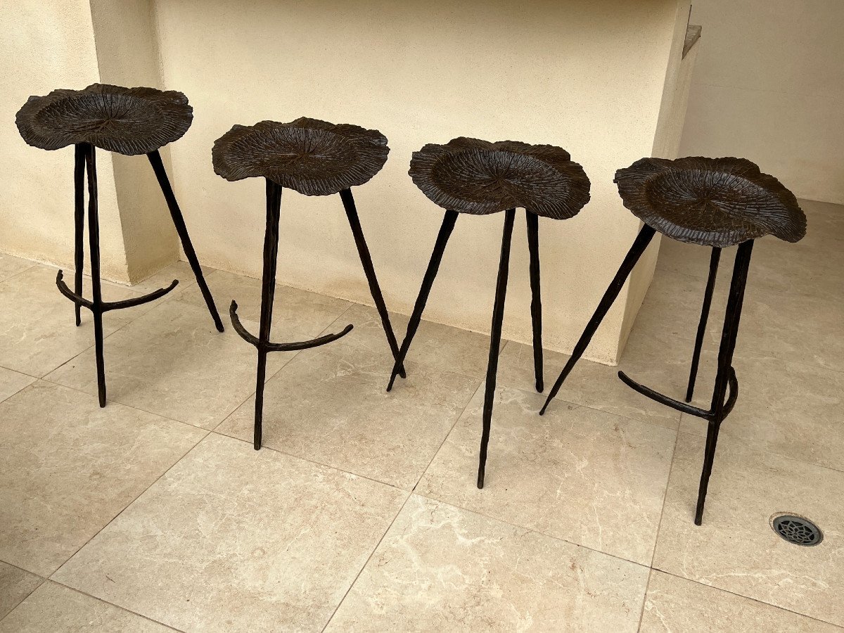 Four Lotus Leaf Bronze High Stool, Designer Suchada Supantamart-photo-2