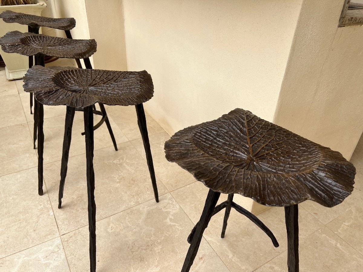 Four Lotus Leaf Bronze High Stool, Designer Suchada Supantamart-photo-1