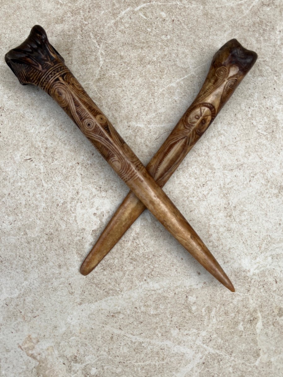 Pair Of Hunter Cassowary Bone Daggers, Abelam, Papua New Guinea
