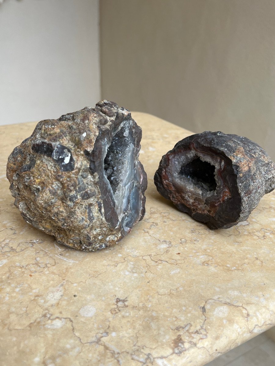 Pair Of Geode Stones With Rock Crystals-photo-3