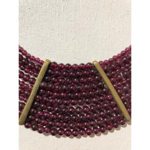 Burmese Garnet Multirow Choker Necklace