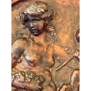 Satyress Playing With A Child Satyr Medallion In Terracotta After Clodion XIX Th Century