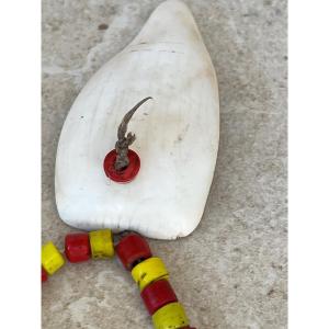 Collier Pate Verre Rouge Et Jaune , Tribu Lisu , Province Kachin , Birmanie