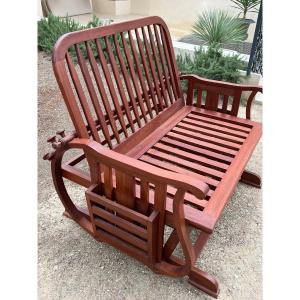 English Colonial Rocker Bench, Rangoon, Burma, Early 20th Century