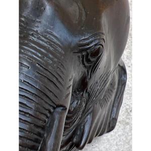 Paire Tête éléphant En Bronze Ornement Porte Temple Birman  , Fonderie De Mandalay ,xx é Siecle