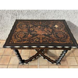 Dutch Napoleon III Desk With Floral Marquetry, 19th Century 