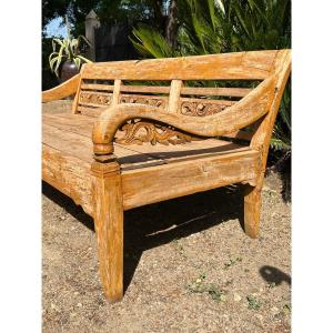 grand banc en teck Balinais fin XIX é siecle