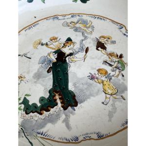 Broc de toilette et son pichet motifs fées et chérubins Sarreguemines Lutece