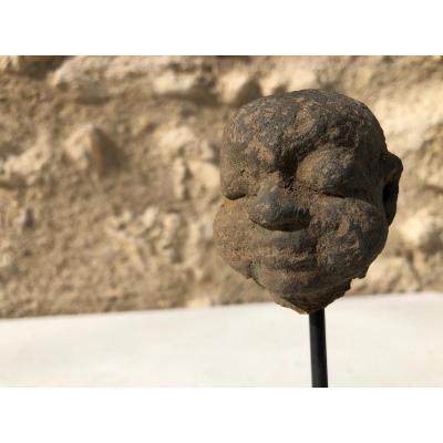 Head Character In Brown Terracotta, Kingdom Of Majapahit, 13th / 16th Century Indonesia.