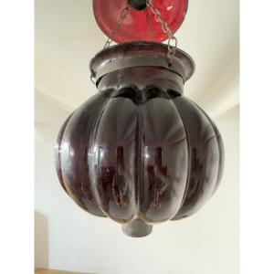 Pumpkin Petroleum Lamp In Paste Glass, English Colonial House, Rangoon, Burma