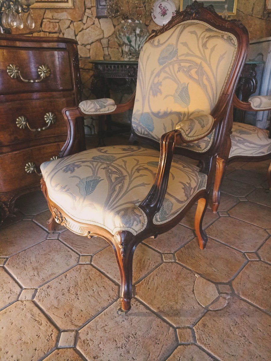 Suite De 4 Fauteuils Louis XV Dossier Plat 19 ème Siècle -photo-1