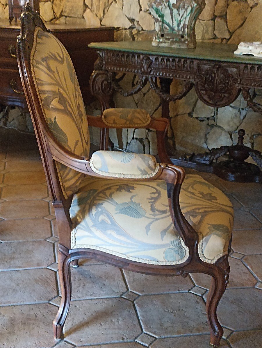 Suite De 4 Fauteuils Louis XV Dossier Plat 19 ème Siècle -photo-2