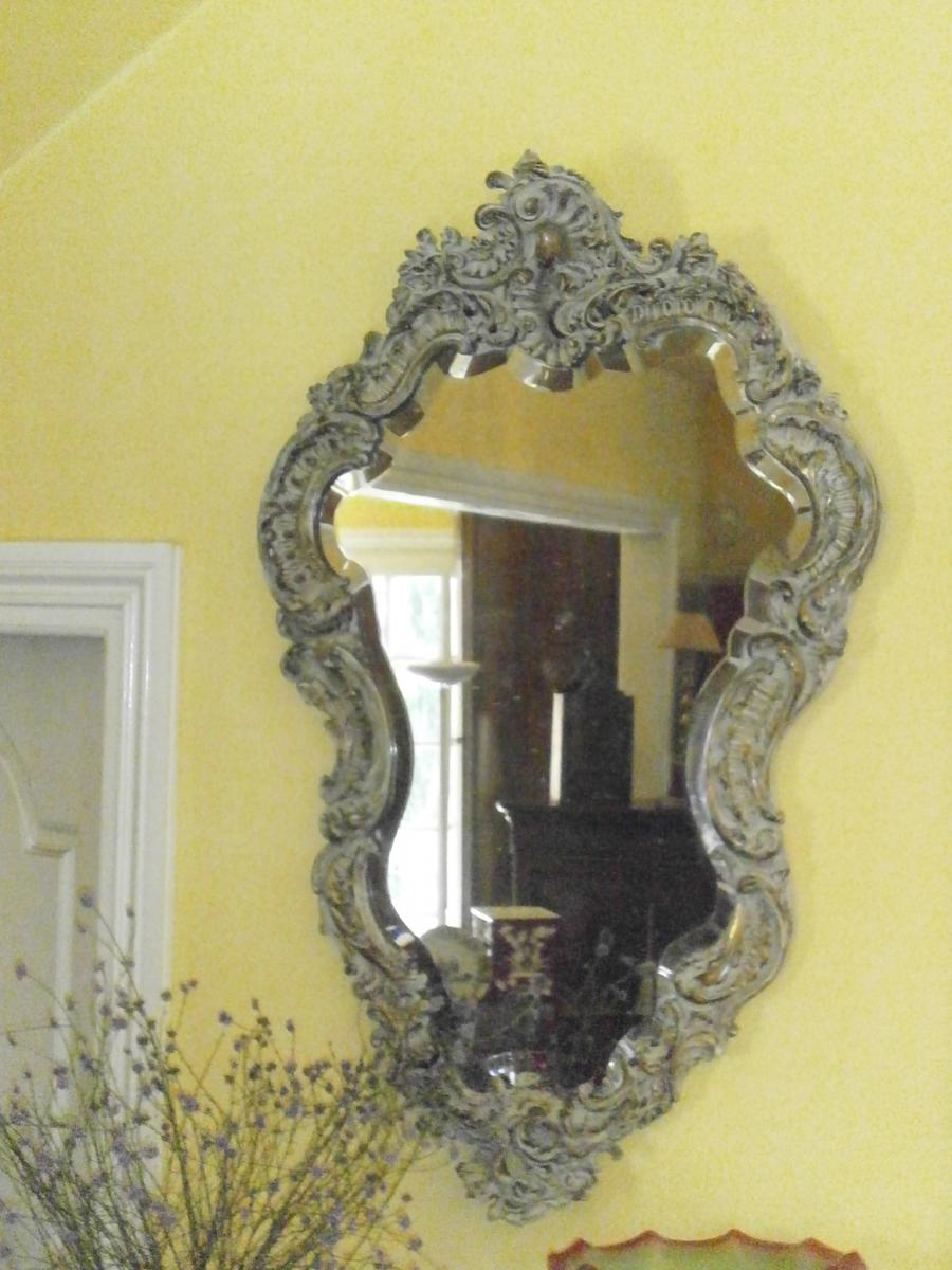 Miroir Peint Et Doré Epoque 19eme-photo-2