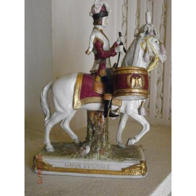 Cavalier De La Garde Impérial En Porcelaine  19°