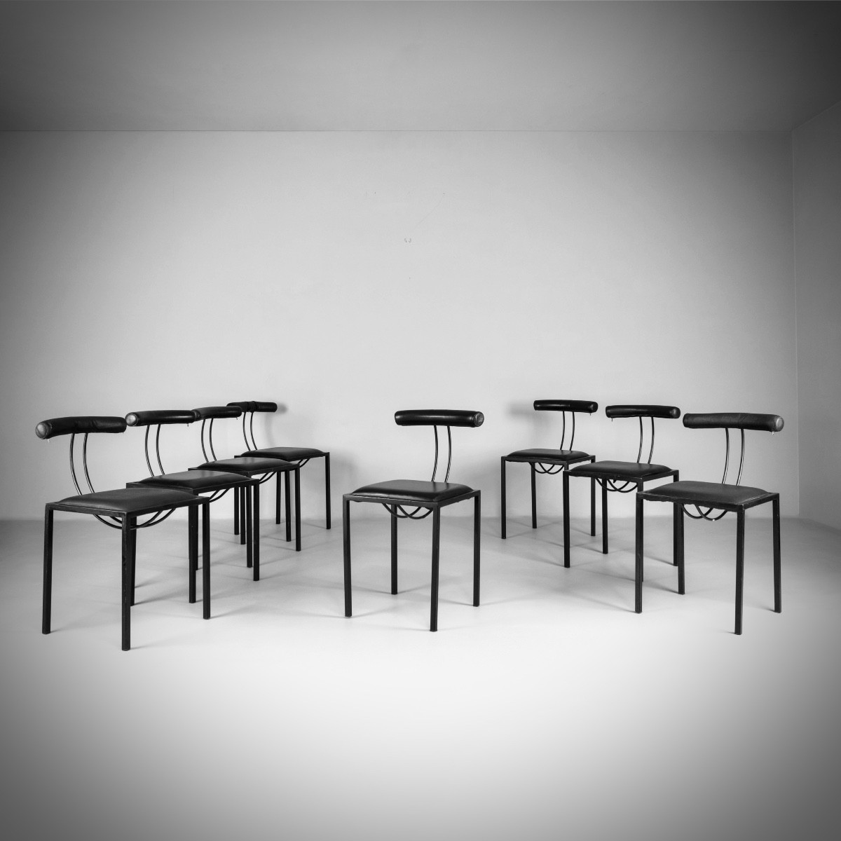 ANNICK & SAMUEL CORIAT, SET DE 8 CHAISES, ARTELANO ED, FRANCE, C. 1987