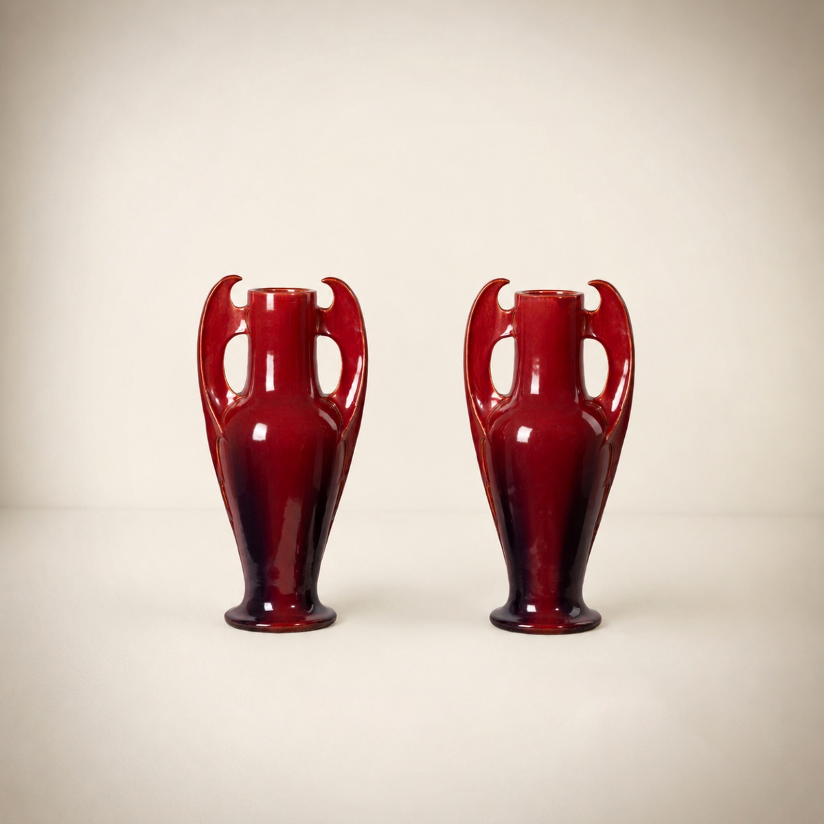 Paire de vases céramique email " sang de boeuf",  ART NOUVEAU , France, circa 1900
