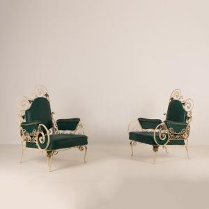 MAISON JANSEN, PAIRE DE FAUTEUILS, FRANCE, CIRCA  1940