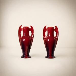Paire de vases céramique email " sang de boeuf", ART NOUVEAU , France, circa 1900