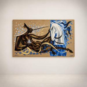 Claude Bleynie, Woman As A Unicorn Facing A White Horse, 1950