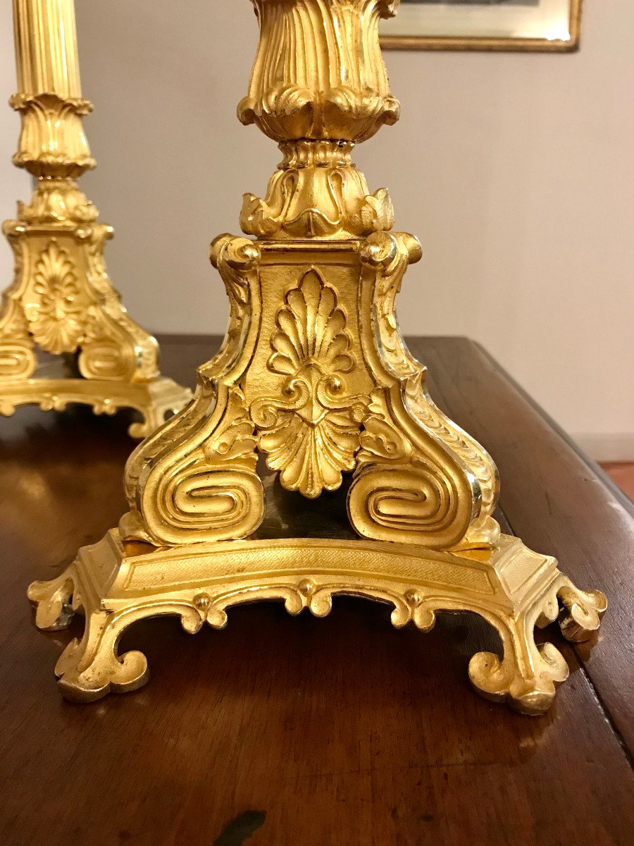 Une Belle Paire de Chandeliers en bronze doré Charles X - Restauration-photo-2