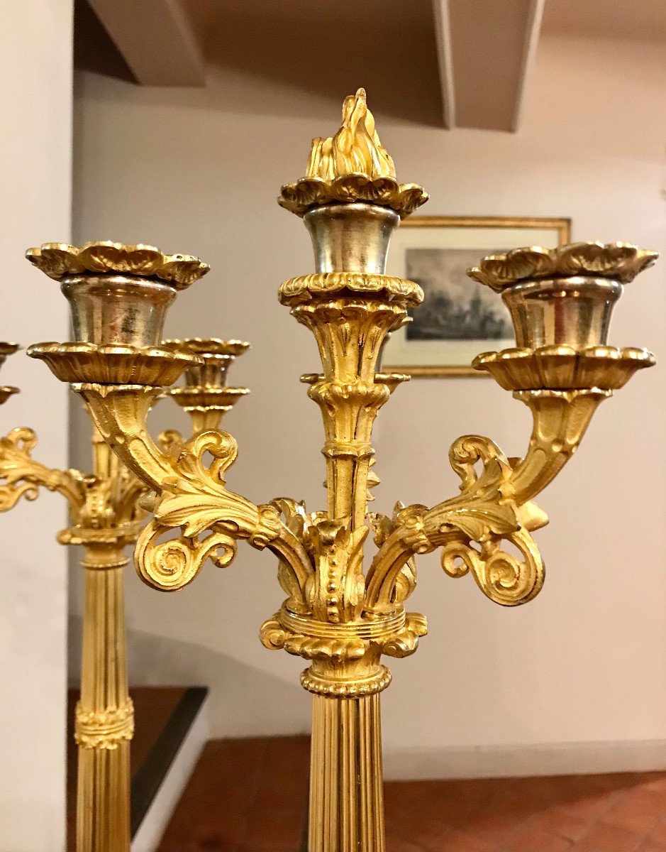Une Belle Paire de Chandeliers en bronze doré Charles X - Restauration-photo-3