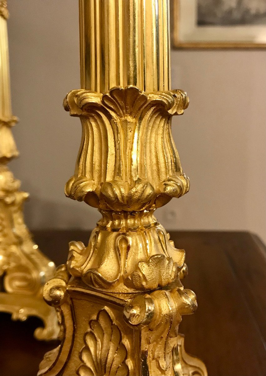 Une Belle Paire de Chandeliers en bronze doré Charles X - Restauration-photo-1