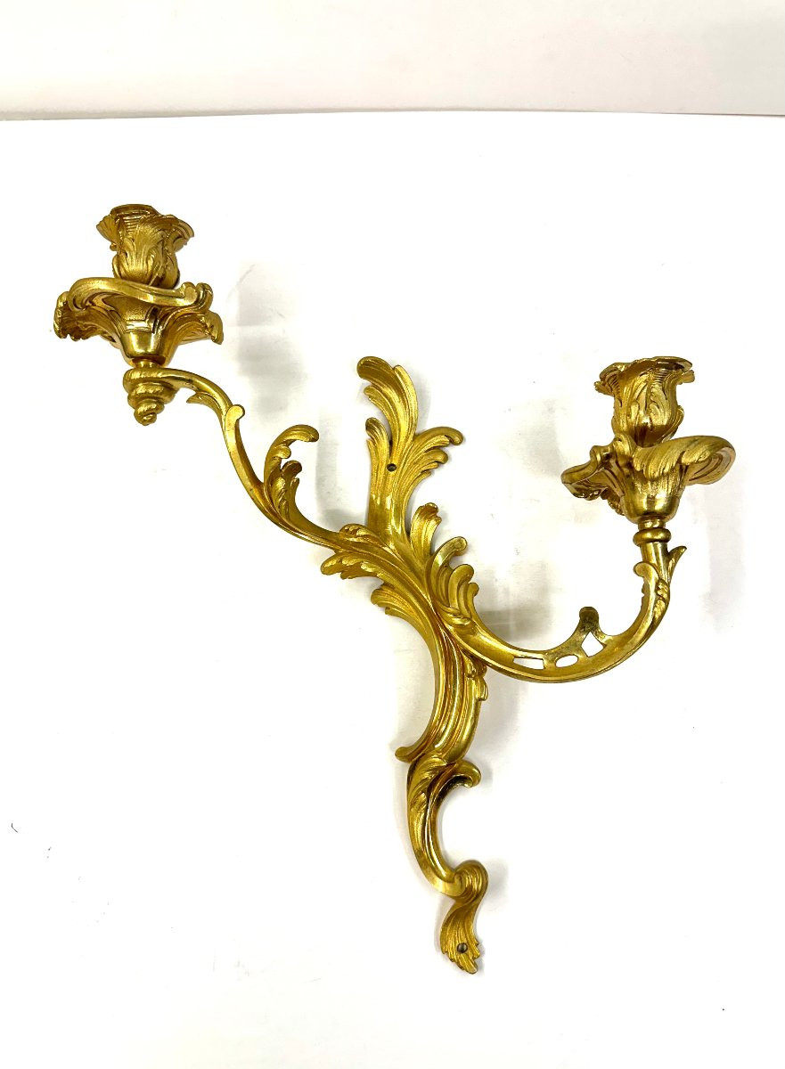 Pair Of Louis XV Style Gilt Bronze Wall Sconces-photo-4