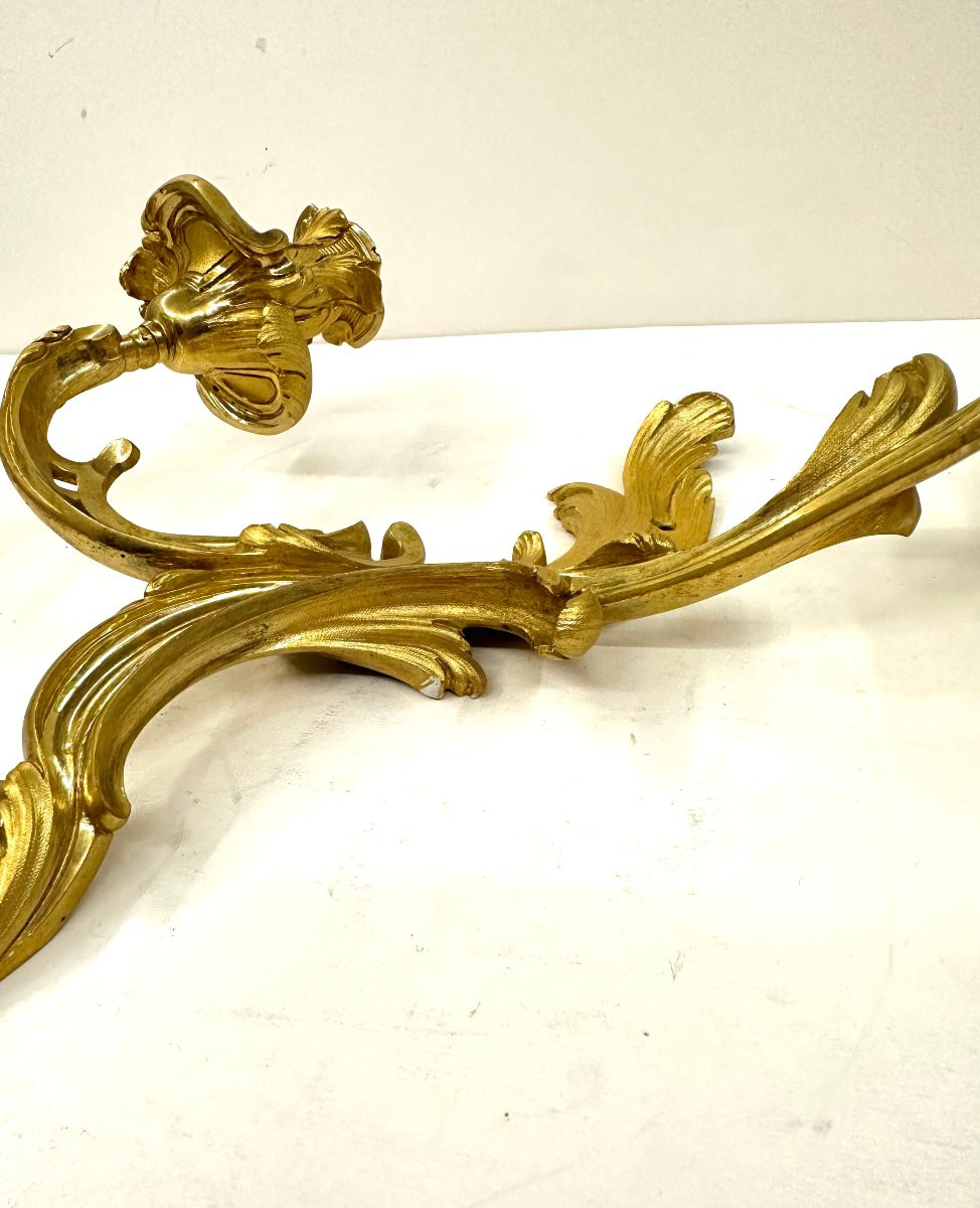 Pair Of Louis XV Style Gilt Bronze Wall Sconces-photo-1