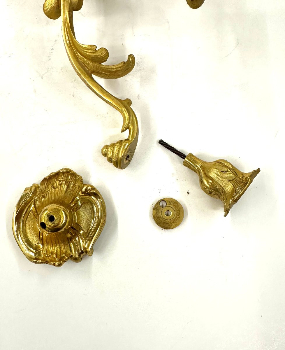 Pair Of Louis XV Style Gilt Bronze Wall Sconces-photo-6