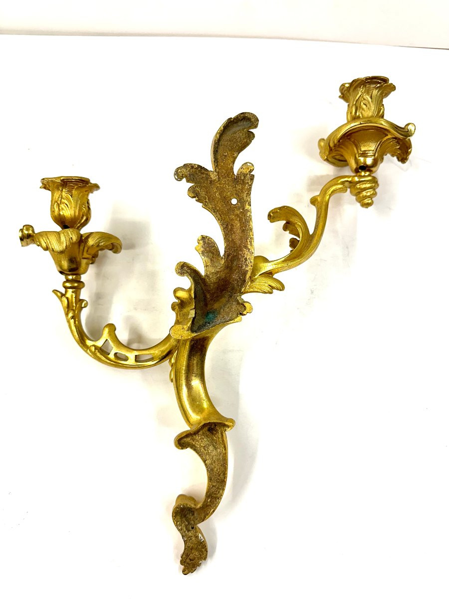 Pair Of Louis XV Style Gilt Bronze Wall Sconces-photo-7